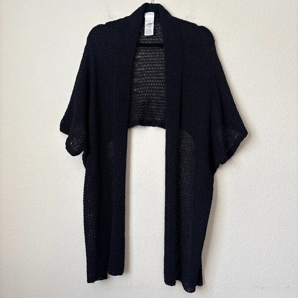 Chico's S/M Loose Knit Open Front Cropped Draped Front Long Lapel Cardigan Shrug